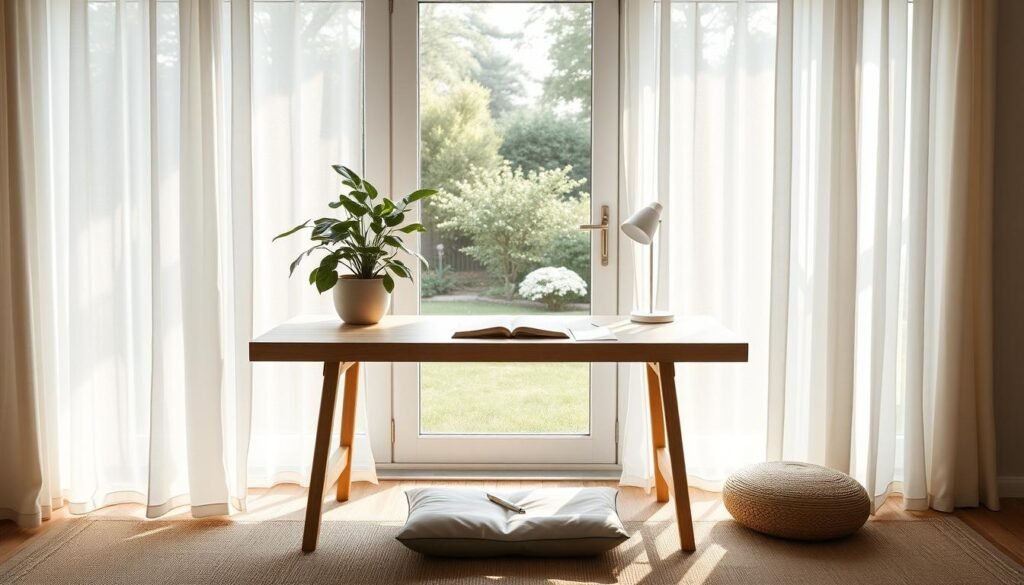home office design, zen workspace, calming decor