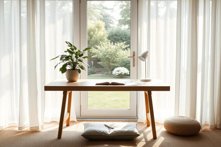home office design, zen workspace, calming decor
