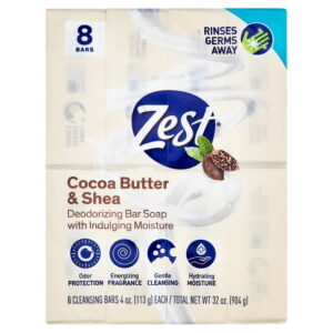 Zest Cocoa Butter & Shea Bar Soap 8 Bars Packaging Front